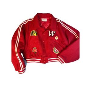 Wahine Red Wool Blend Varsity Bomber Jacket Aloha Hawaii Patch Lined M